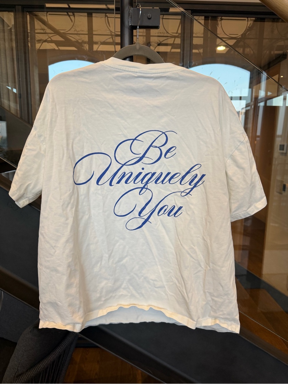 REVOLVE White Short-Sleeve Tee with Blue 'Be Uniquely You' Script